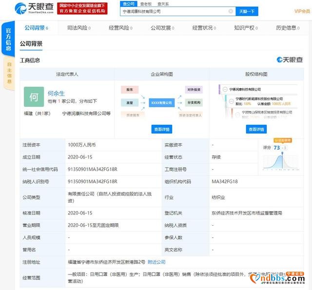 宁德时代成立新公司 经营范围涉及日用口罩（非医用）生产、销售-1.jpg